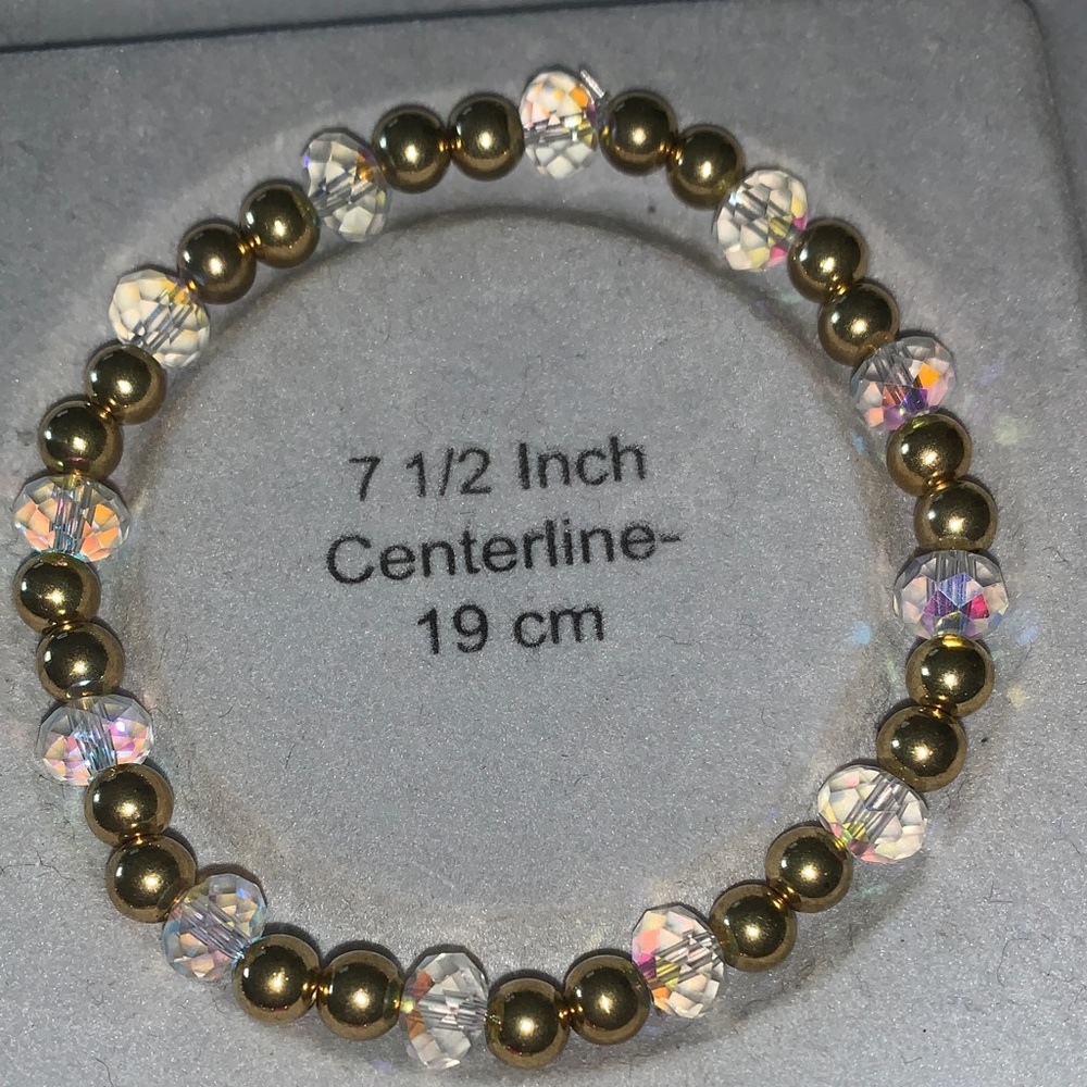 Aurora borealis Crystal gold Beaded stretch Bracelet